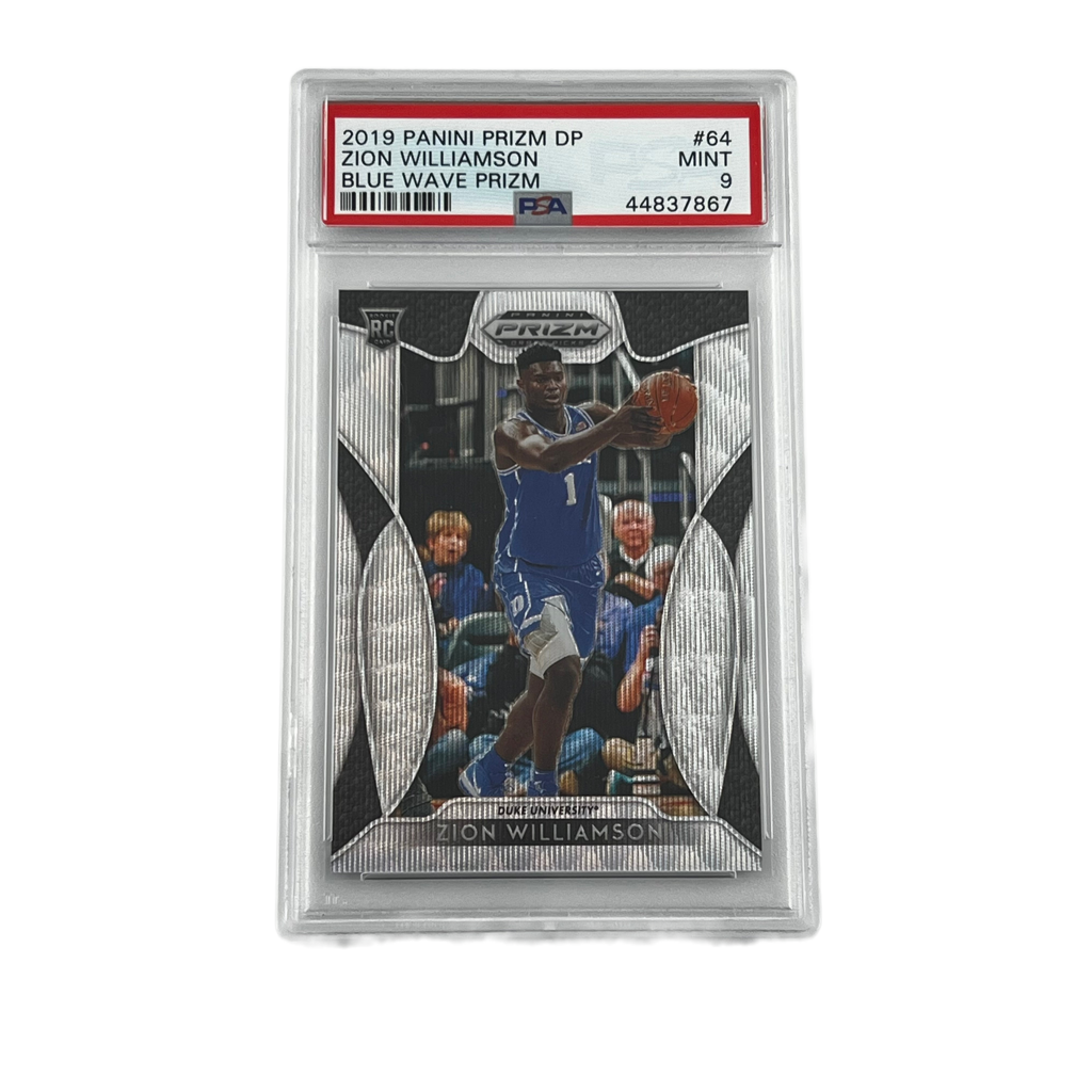 2019 Panini Prizm Draft Picks Basketball: Blue Wave Prizm /299 - Zion Williamson #64 (RC) (PSA 9)