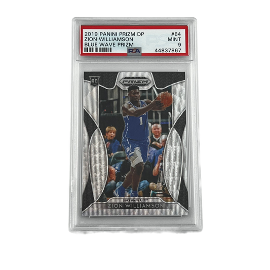 2019 Panini Prizm Draft Picks Basketball: Blue Wave Prizm /299 - Zion Williamson #64 (RC) (PSA 9)