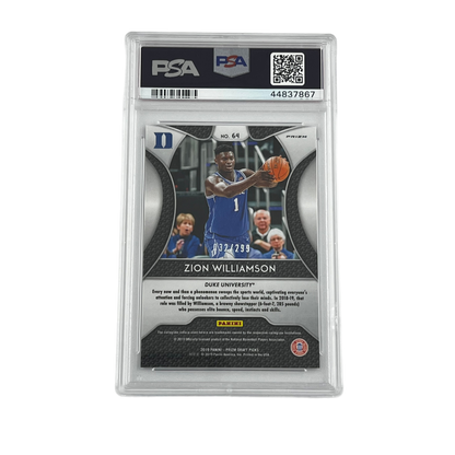 2019 Panini Prizm Draft Picks Basketball: Blue Wave Prizm /299 - Zion Williamson #64 (RC) (PSA 9)