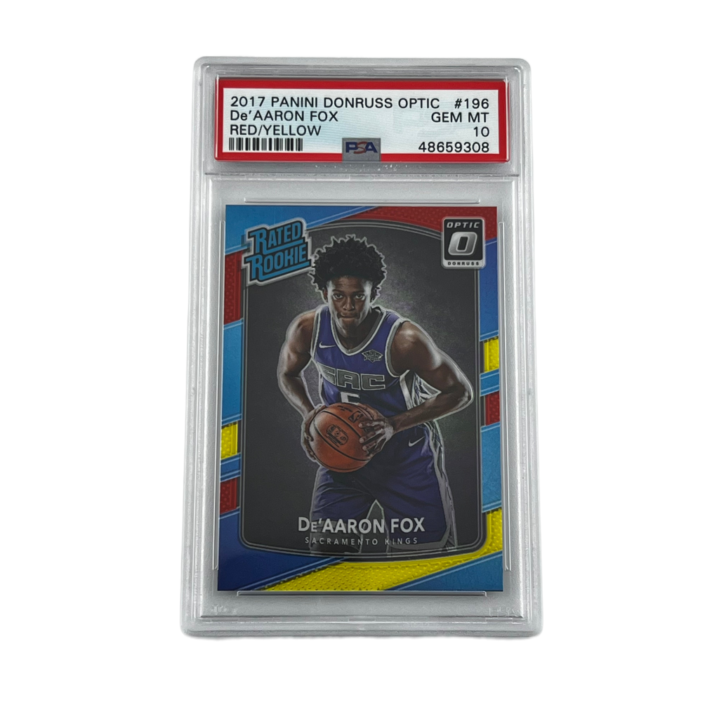 2017 Panini Donruss Optic Basketball: Rated Rookie Red/Yellow - De'Aaron Fox #196 (RC) (PSA 10)