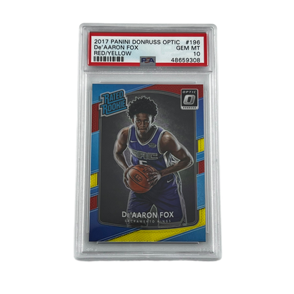 2017 Panini Donruss Optic Basketball: Rated Rookie Red/Yellow - De'Aaron Fox #196 (RC) (PSA 10)