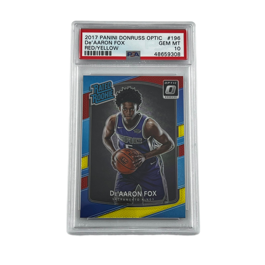 2017 Panini Donruss Optic Basketball: Rated Rookie Red/Yellow - De'Aaron Fox #196 (RC) (PSA 10)